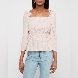 Express Pink Smocked Puff-Sleeve Top Small NWT